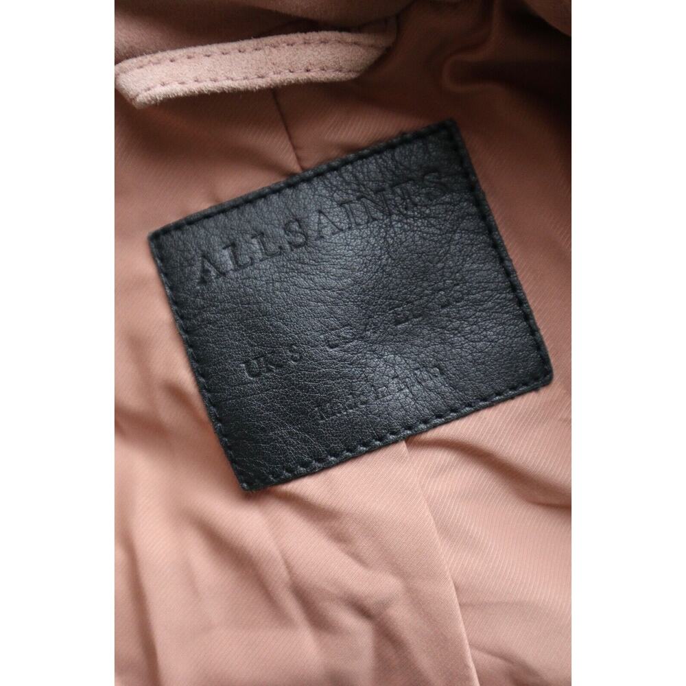 AllSaints Size 4 Balfern Biker Jacket Suede Leather Moto Cream Pink Mix - Picture 12 of 13